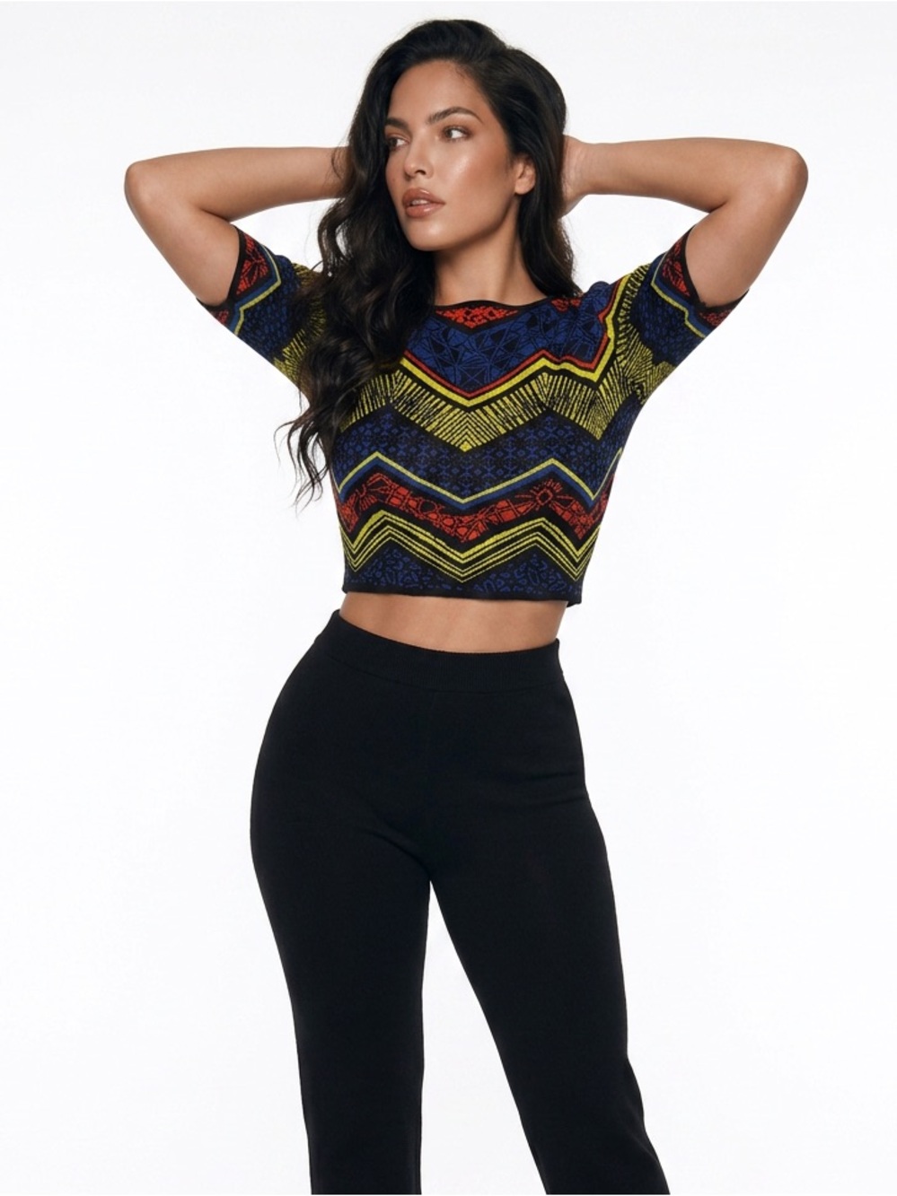 Jealous Tomato Multicolor Chevron Knit Crop Top